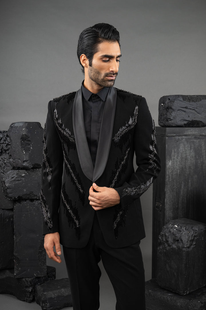 Black tuxedo with hand embroidery