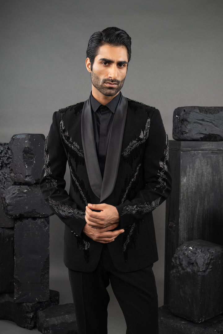 Black tuxedo with hand embroidery
