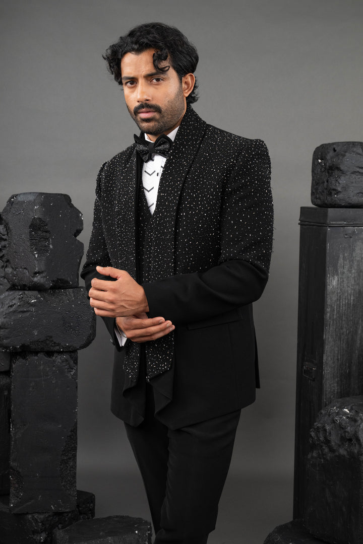 Black All Bead Hand Sewn Tuxedo
