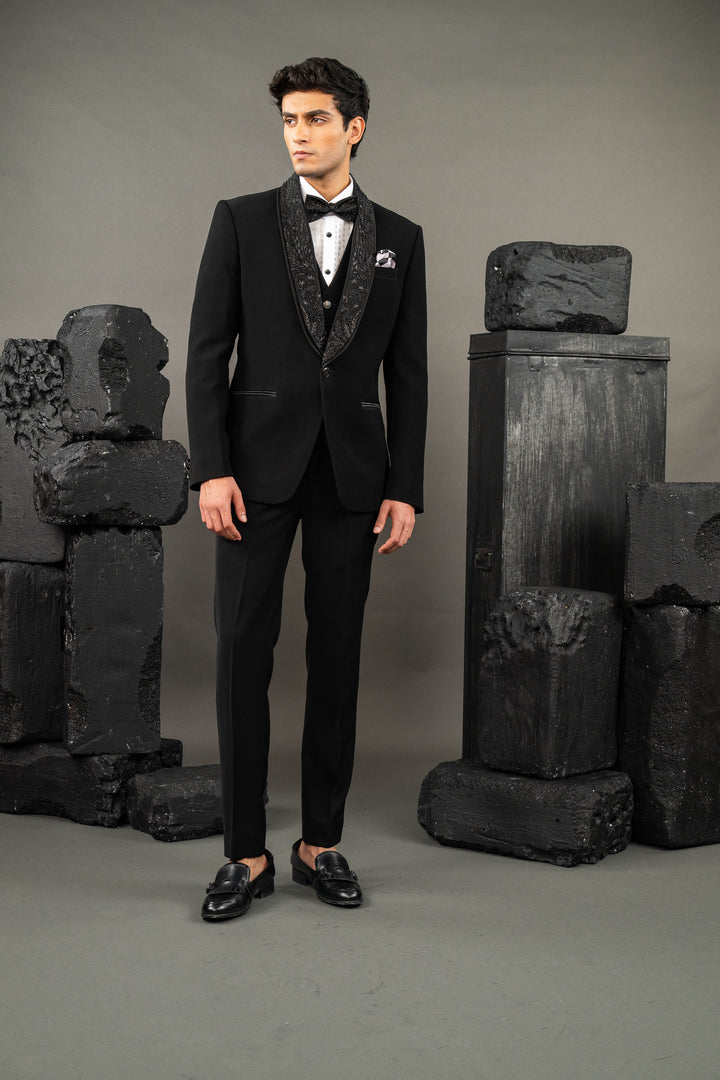 Black Japanese Fabric Beadwork Tuxedo Set