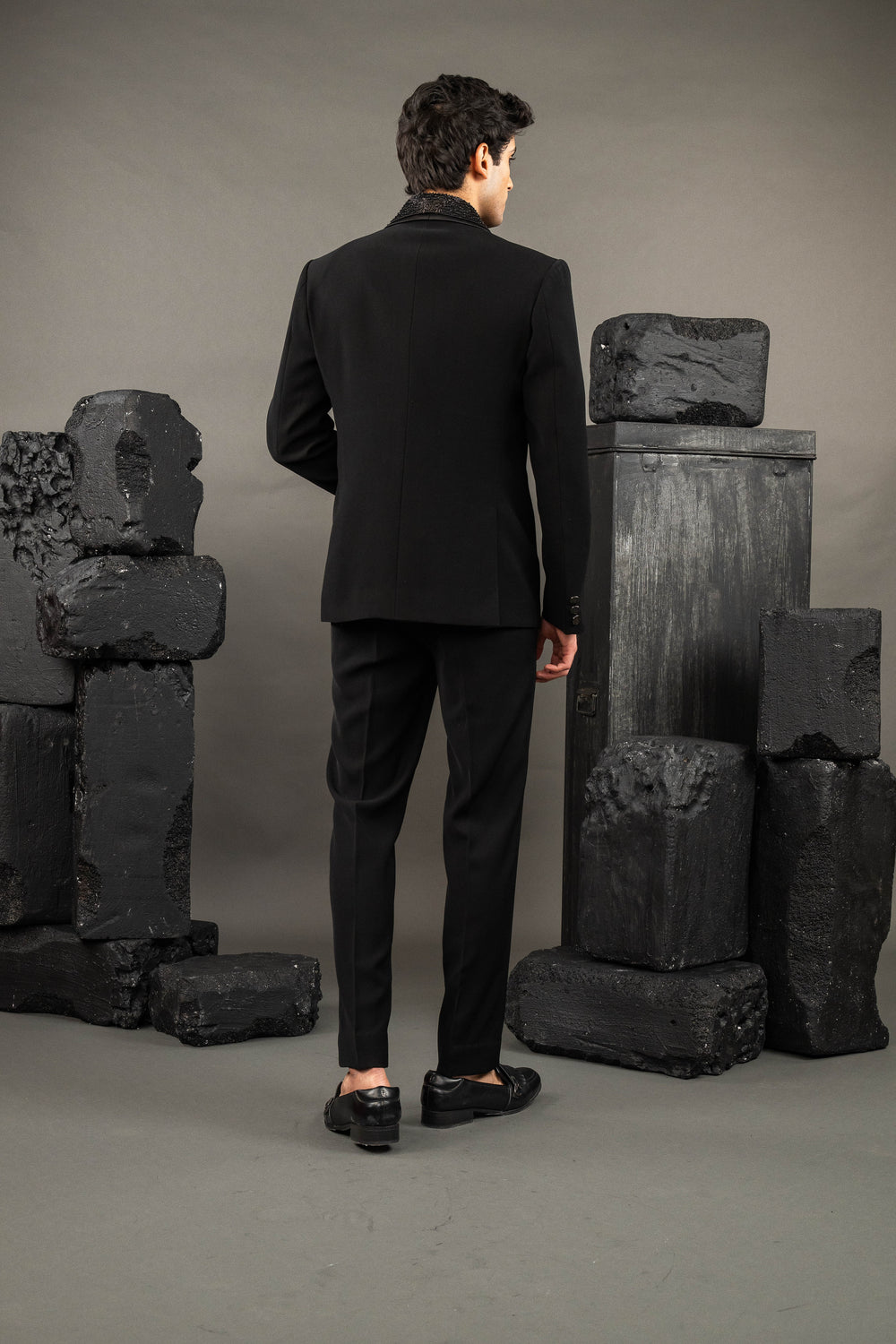 Black Japanese Fabric Beadwork Tuxedo Set