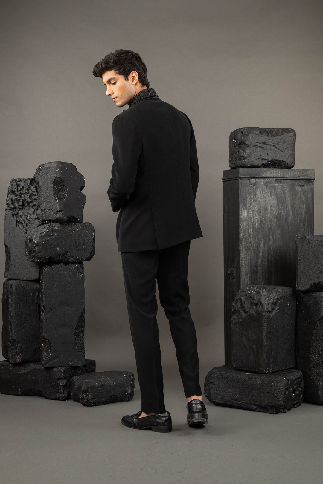 Black Japanese Fabric Beadwork Tuxedo Set – Image 4