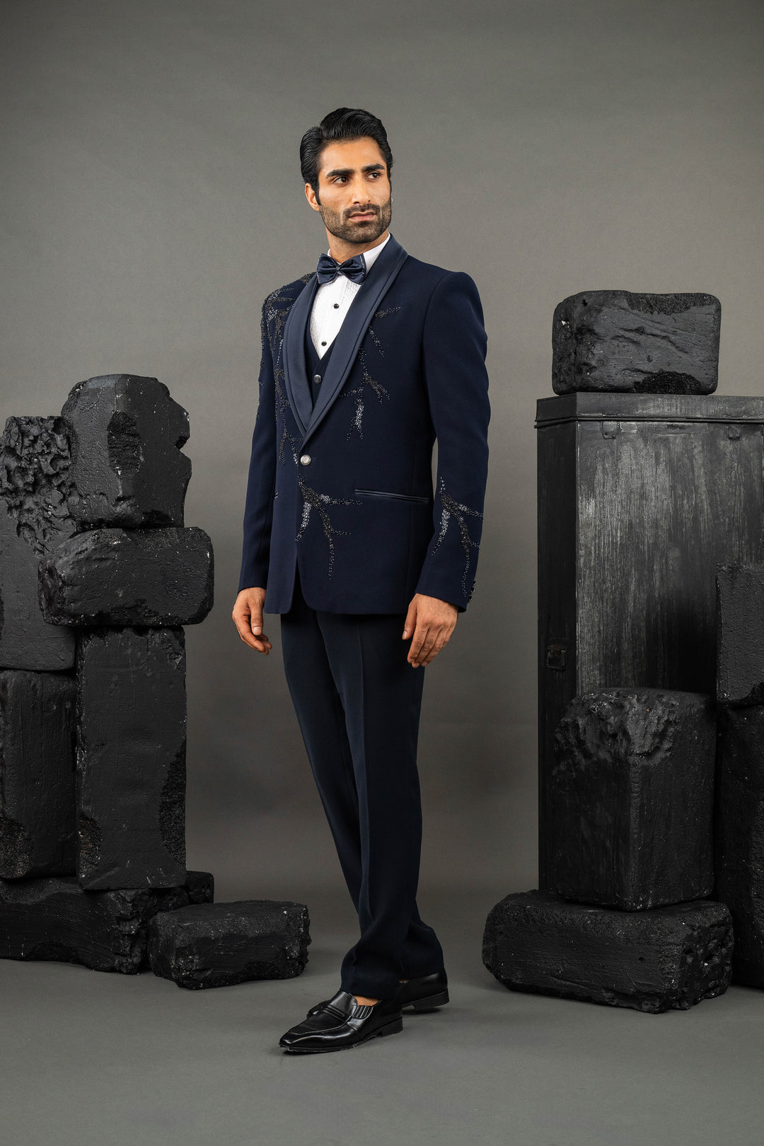 Blue Japanese Fabric Hand Embroidered Tuxedo Set – Image 4