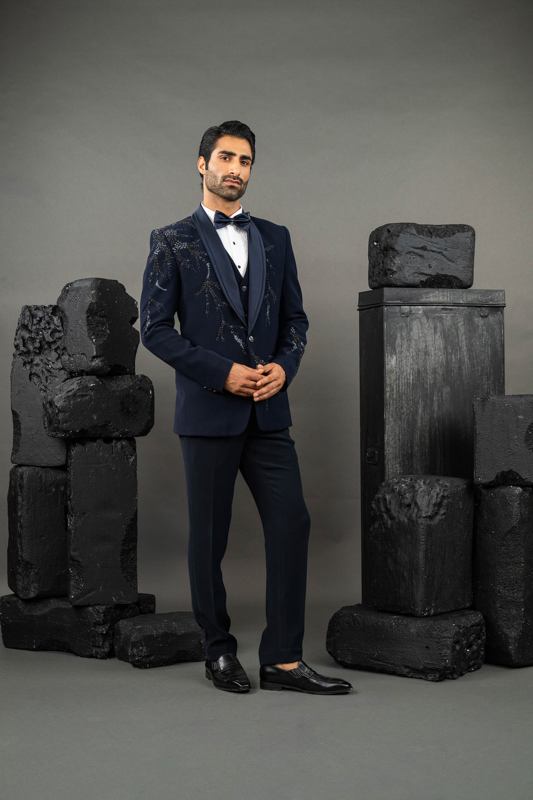 Blue Japanese Fabric Hand Embroidered Tuxedo Set – Image 5