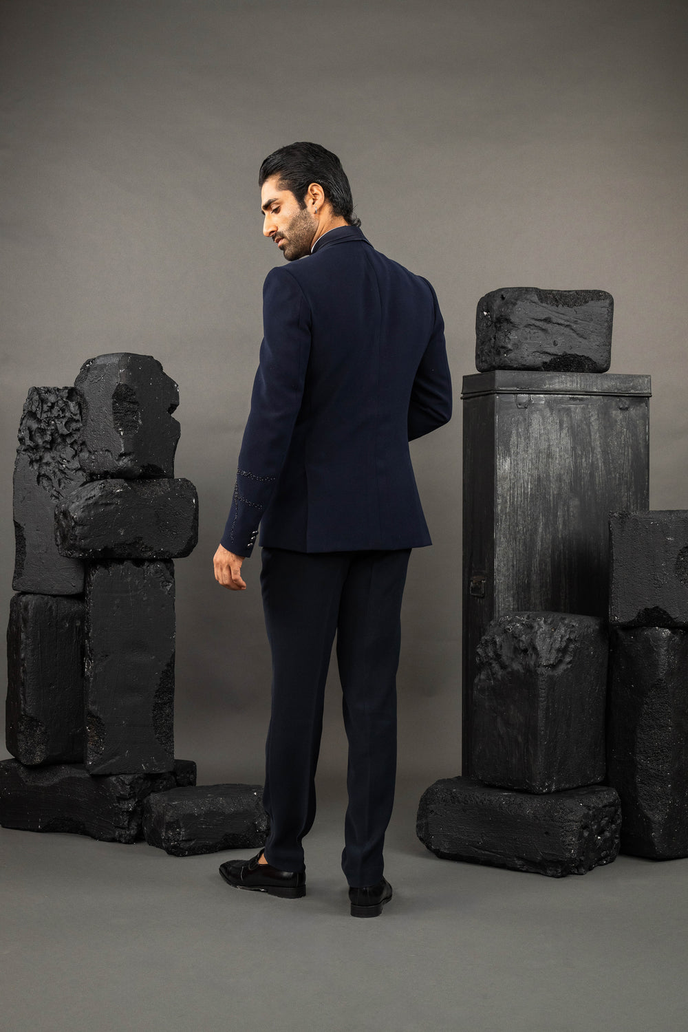 Blue Japanese Fabric Hand Embroidered Tuxedo Set