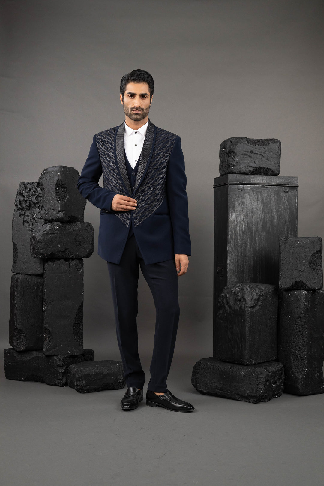 Blue Japanese Fabric Embellished Tuxedo Set – Image 7