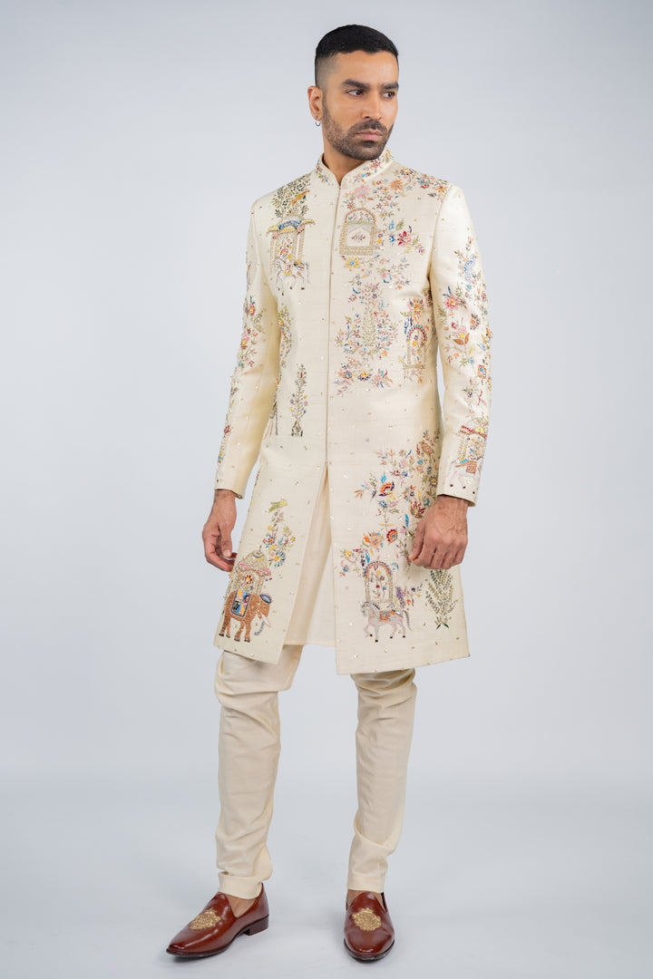Antique White Glimmer Sherwani