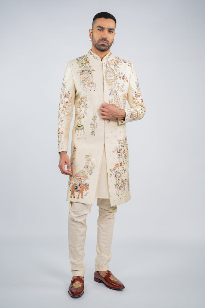 Antique White Glimmer Sherwani