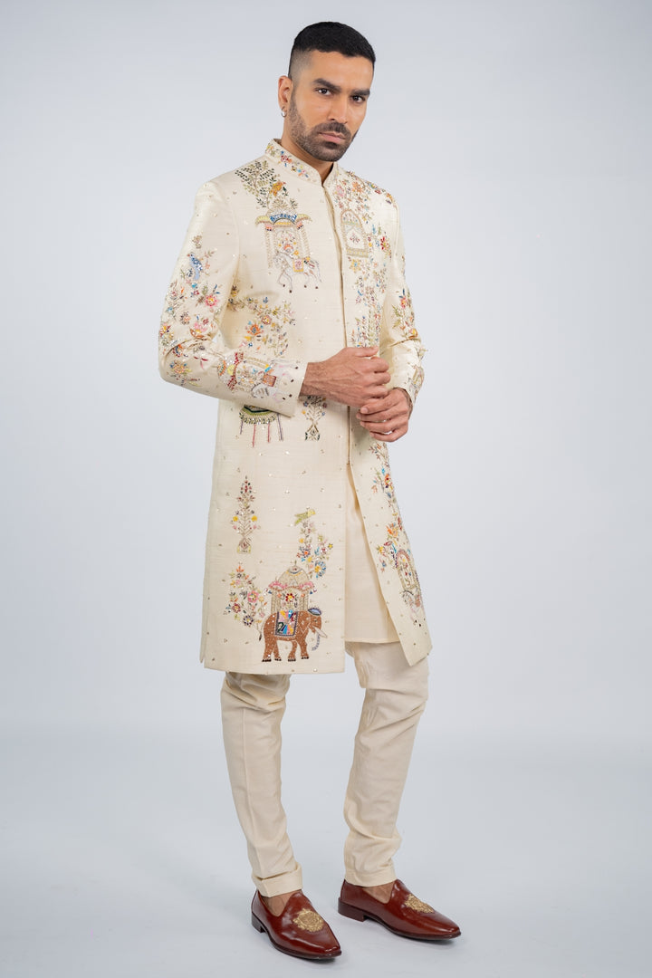 Antique White Glimmer Sherwani