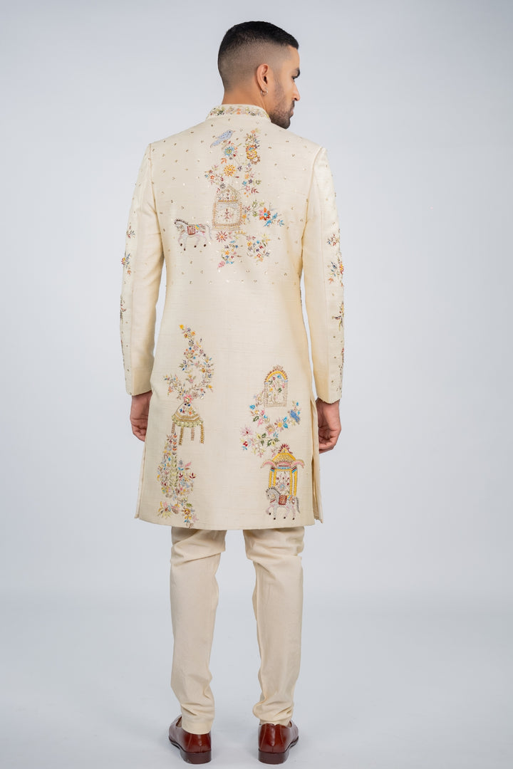 Antique White Glimmer Sherwani