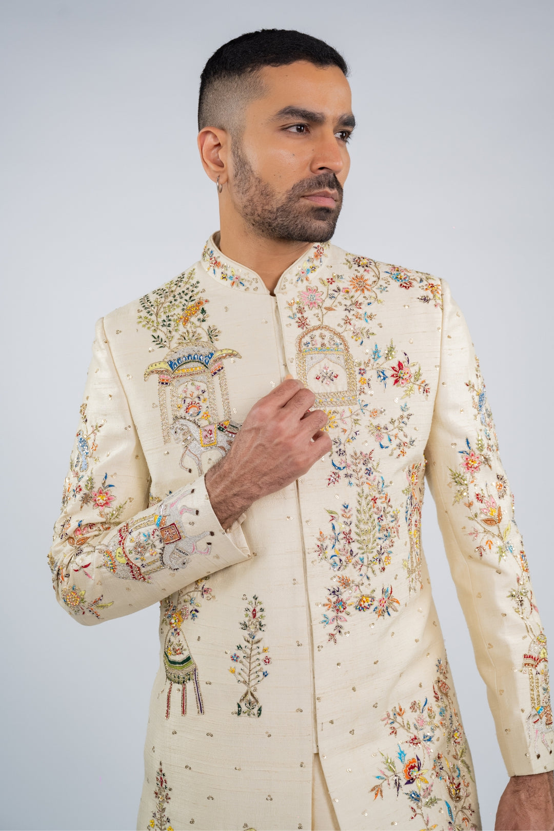 Antique White Glimmer Sherwani – Image 6