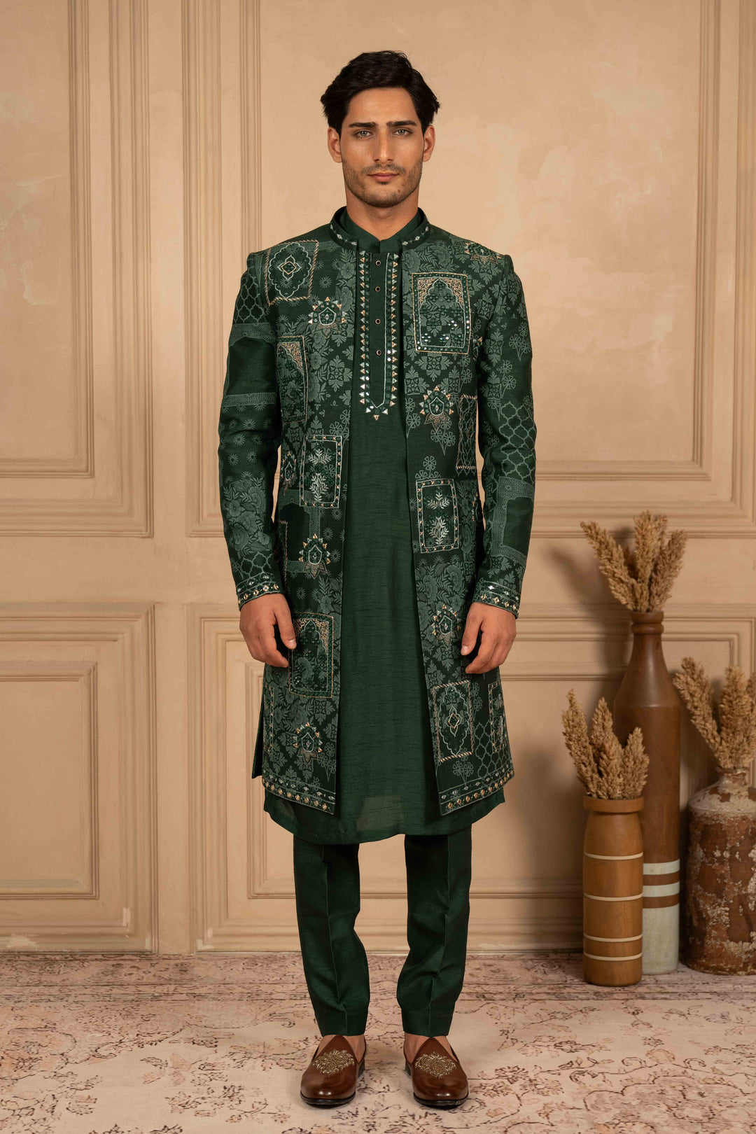BOTTLE GREEN INDO-WESTERN SET – Image 7