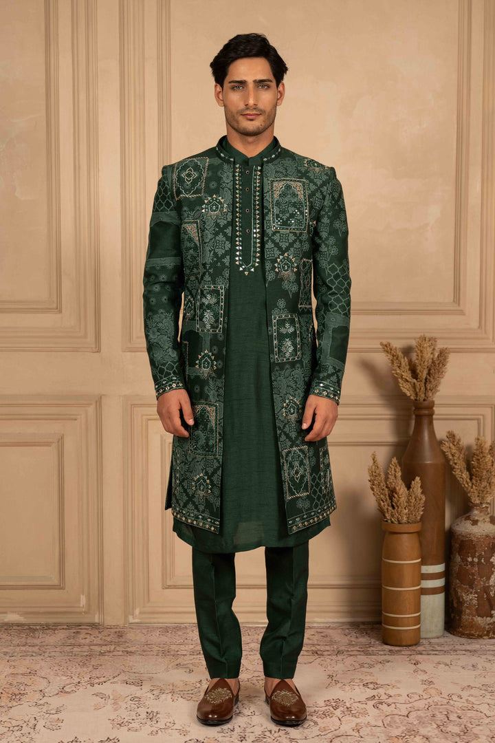BOTTLE GREEN INDO-WESTERN SET