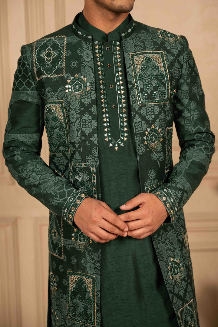 BOTTLE GREEN INDO-WESTERN SET
