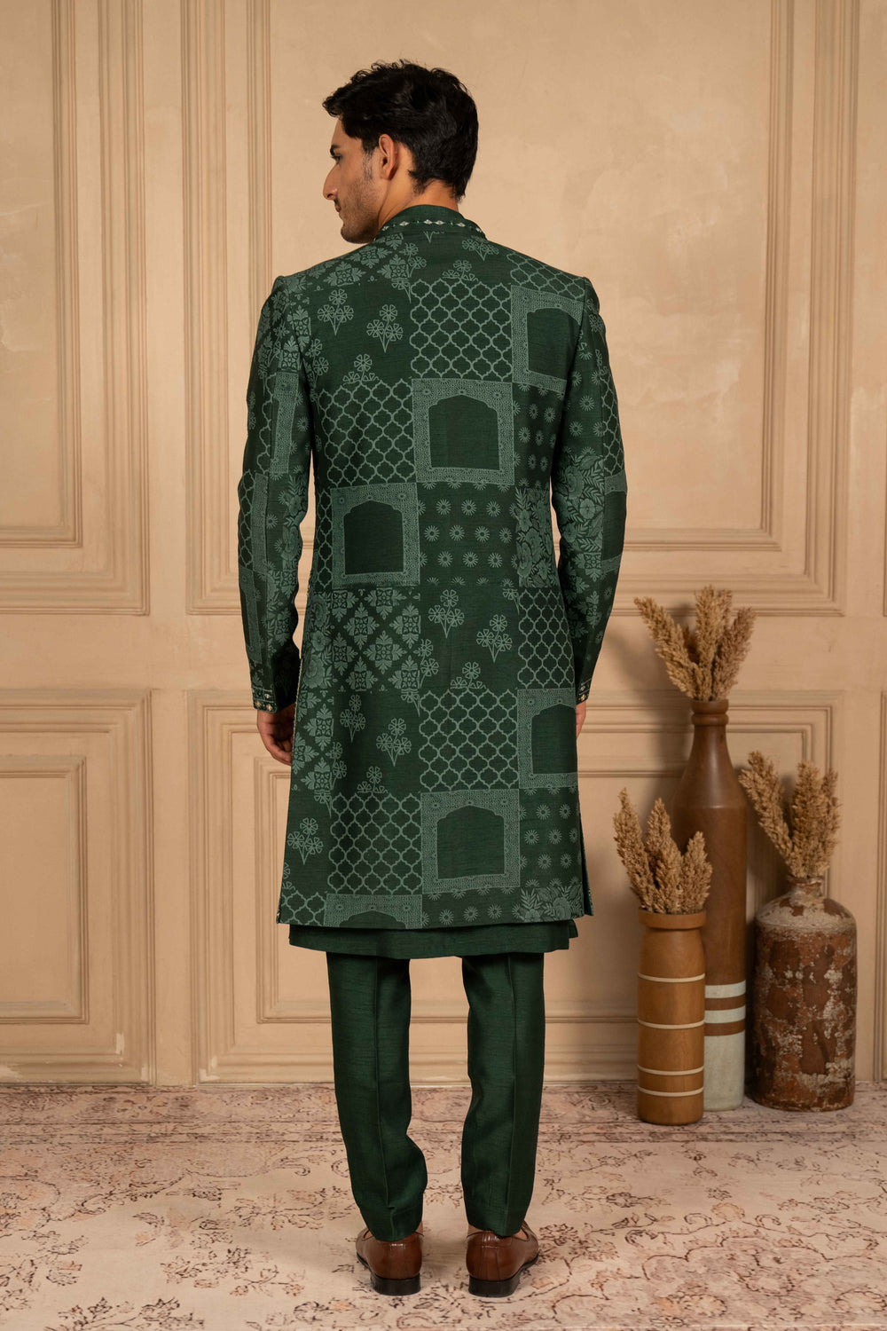 BOTTLE GREEN INDO-WESTERN SET