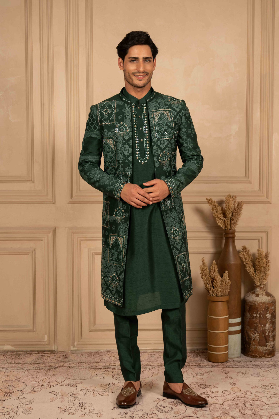 BOTTLE GREEN INDO-WESTERN SET – Image 5