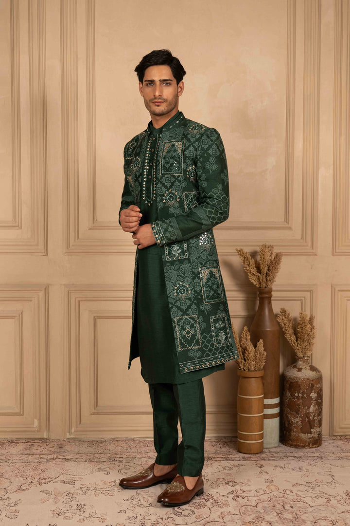 BOTTLE GREEN INDO-WESTERN SET