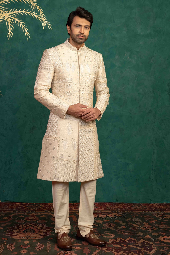 Beige Silk  Sherwani