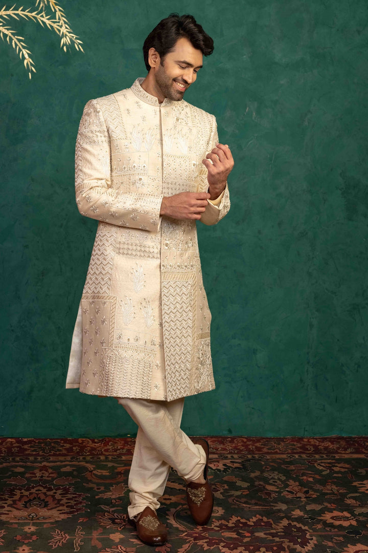 Beige Silk  Sherwani