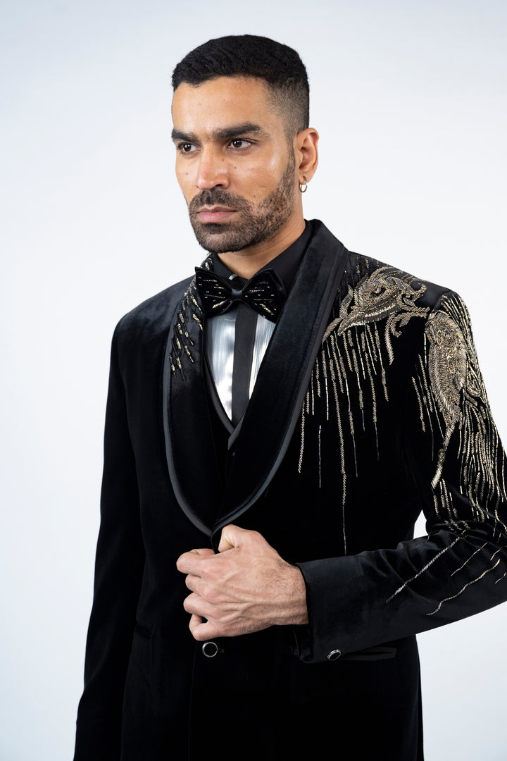 Black Velvet Eagle Embroidered Tuxedo