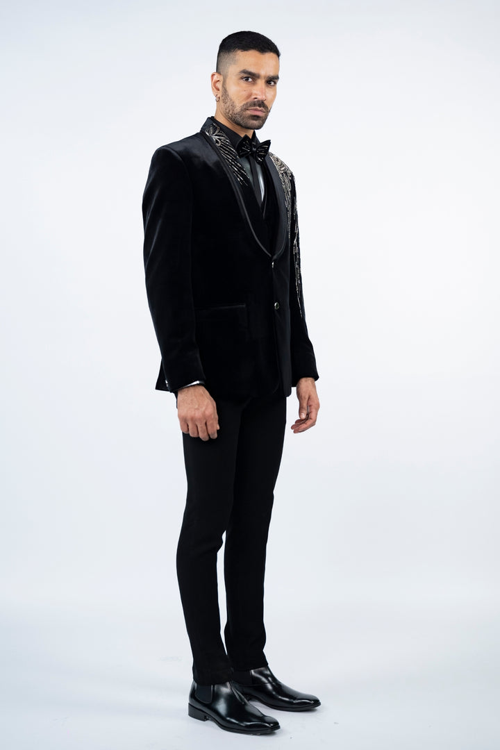 Black Velvet Eagle Embroidered Tuxedo