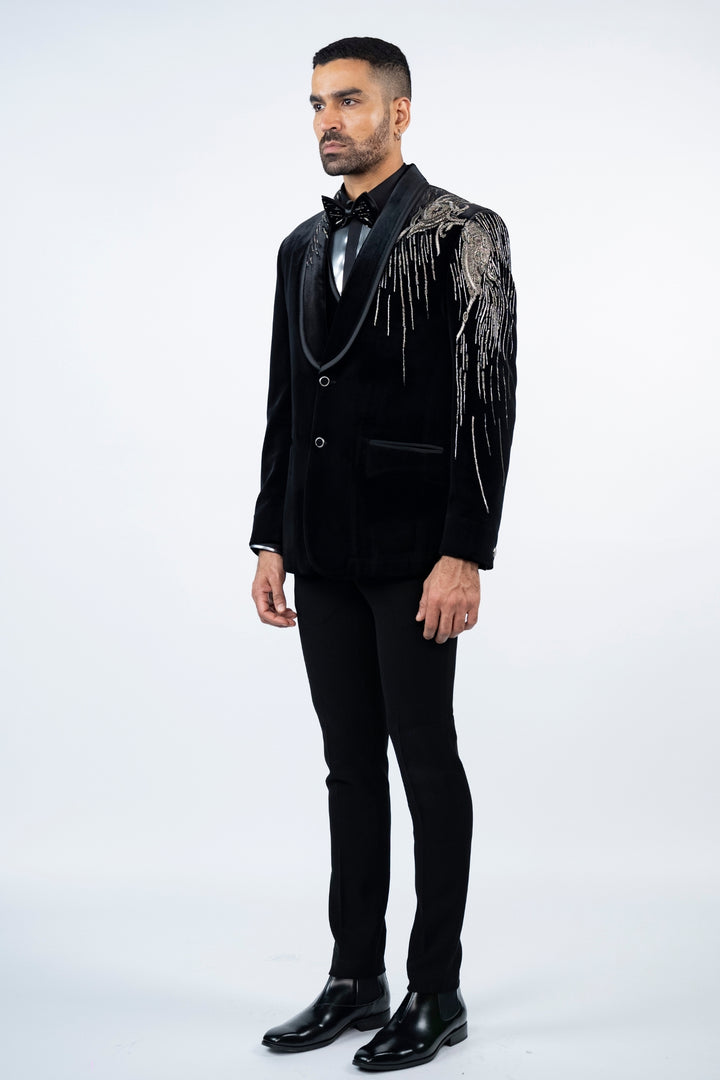 Black Velvet Eagle Embroidered Tuxedo