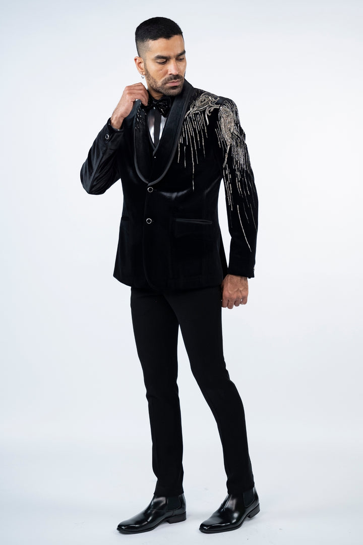 Black Velvet Eagle Embroidered Tuxedo