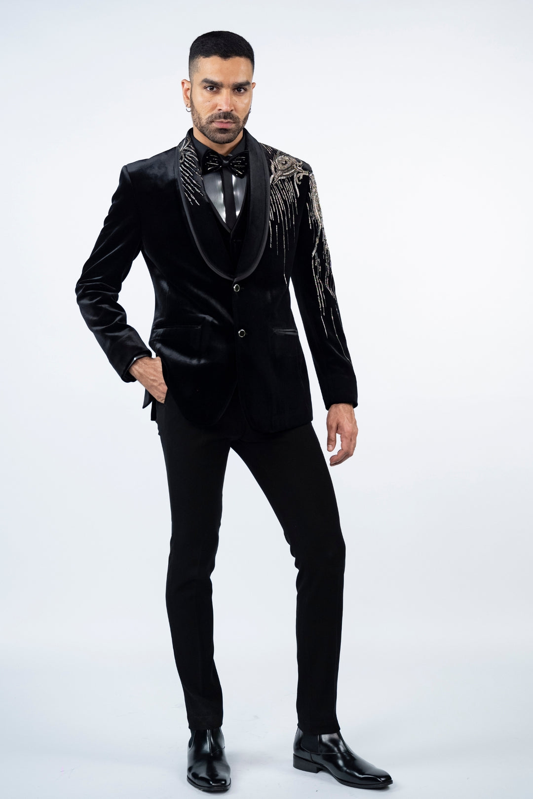 Black Velvet Eagle Embroidered Tuxedo – Image 7