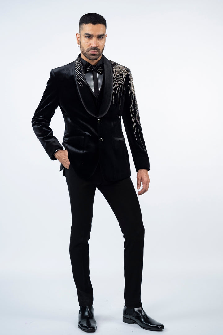 Black Velvet Eagle Embroidered Tuxedo