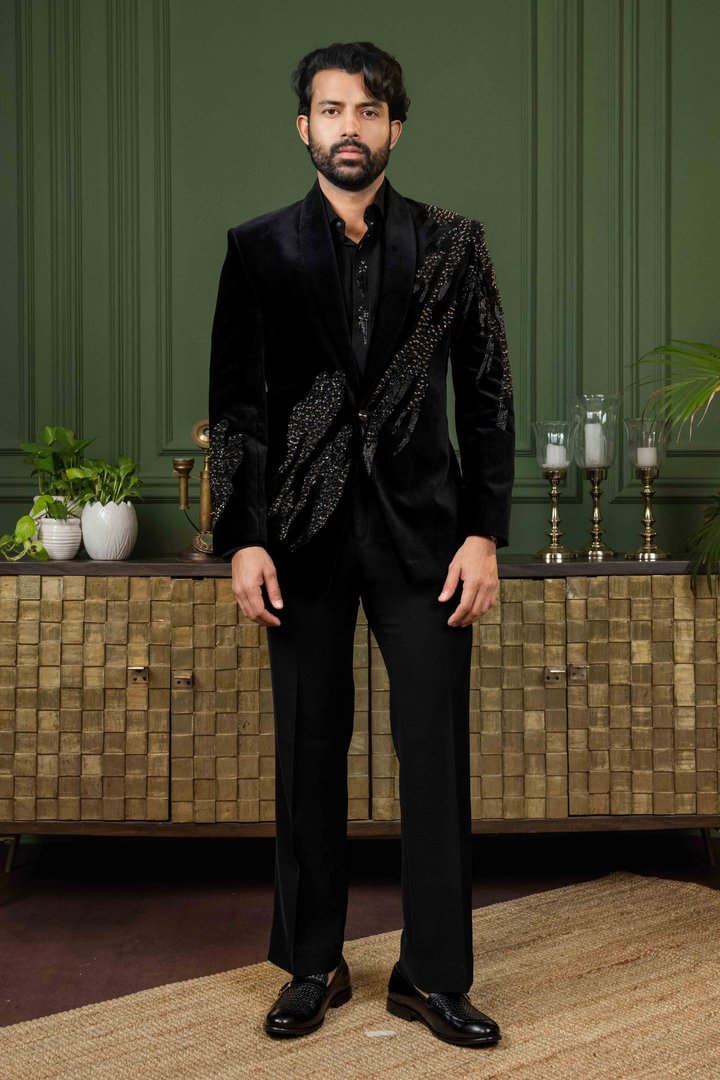 Black - Cutdana & Metal Work - Cotton Velvet - Ensemble