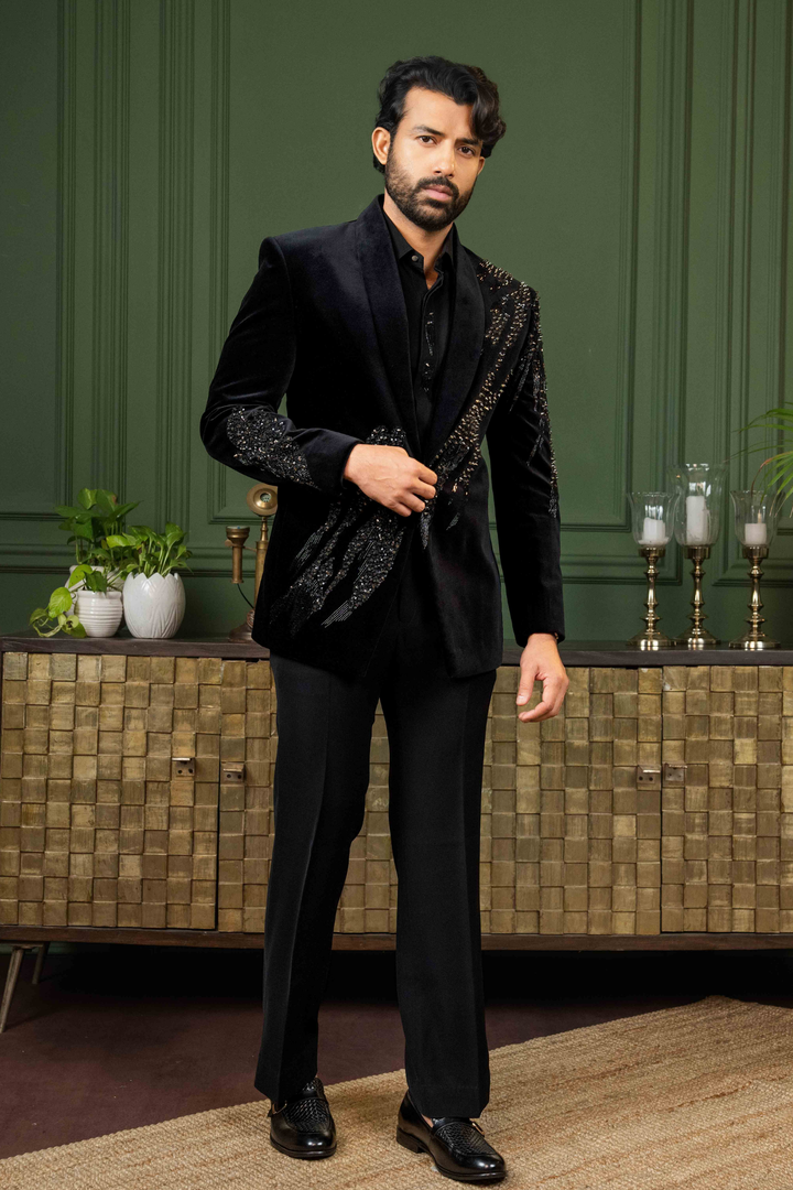 Black - Cutdana & Metal Work - Cotton Velvet - Ensemble