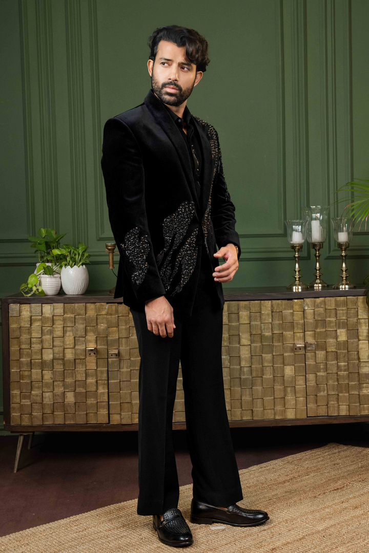 Black - Cutdana & Metal Work - Cotton Velvet - Ensemble