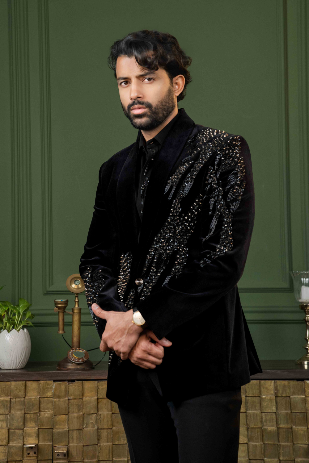 Black - Cutdana & Metal Work - Cotton Velvet - Ensemble
