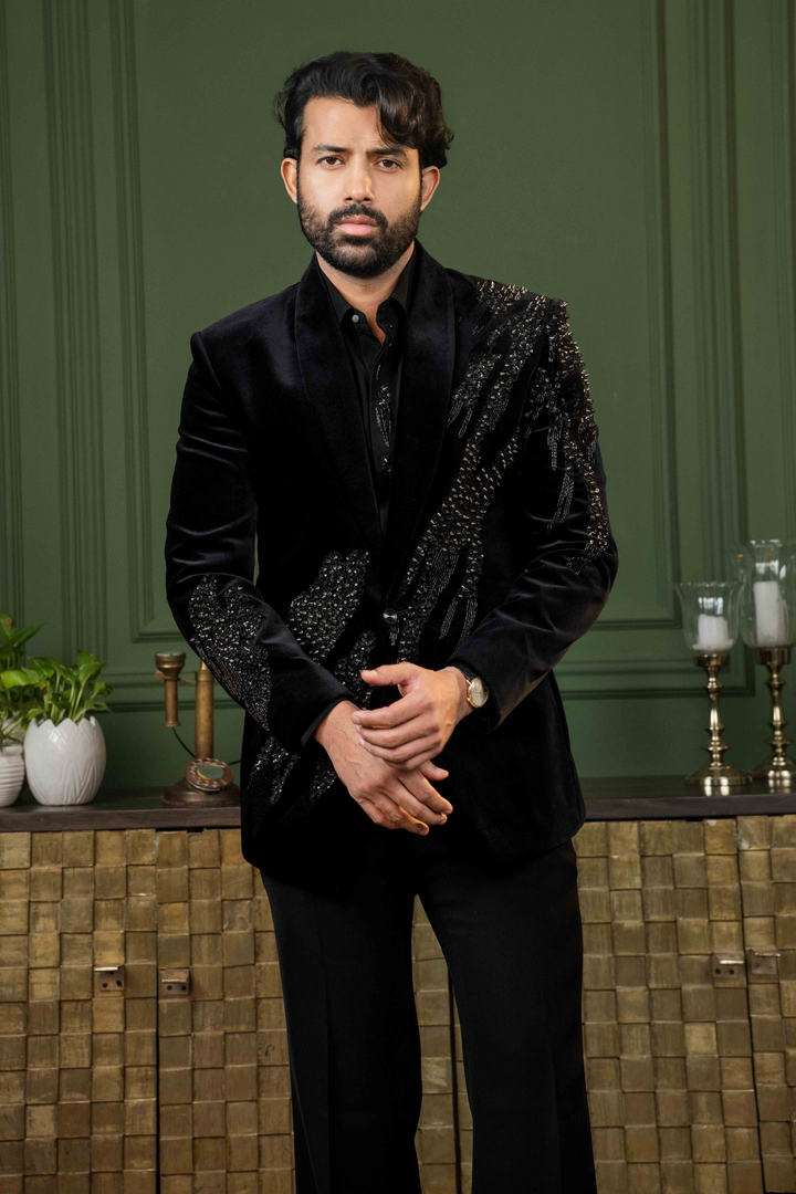 Black - Cutdana & Metal Work - Cotton Velvet - Ensemble