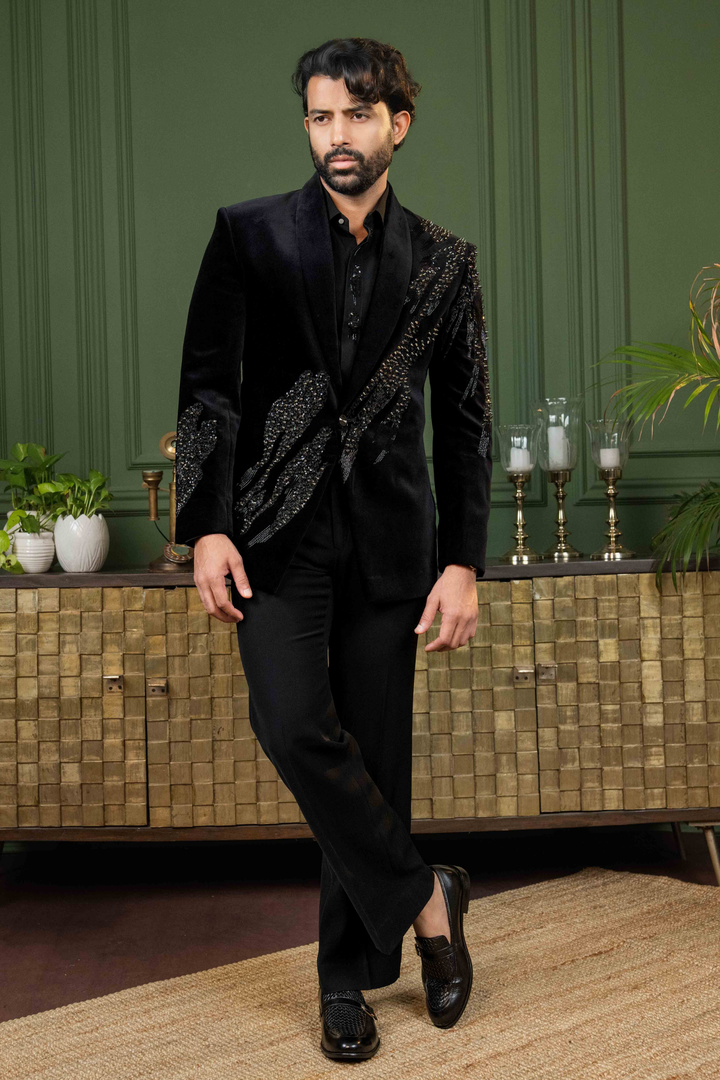 Black - Cutdana & Metal Work - Cotton Velvet - Ensemble
