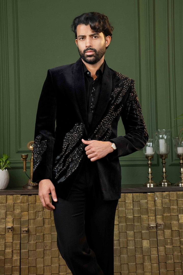 Black - Cutdana & Metal Work - Cotton Velvet - Ensemble