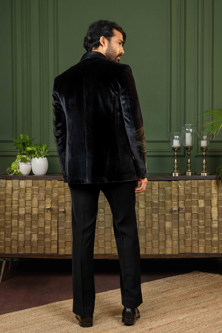 Black - Hand Paint & Cutdana - Silk Velvet - Tuxedo