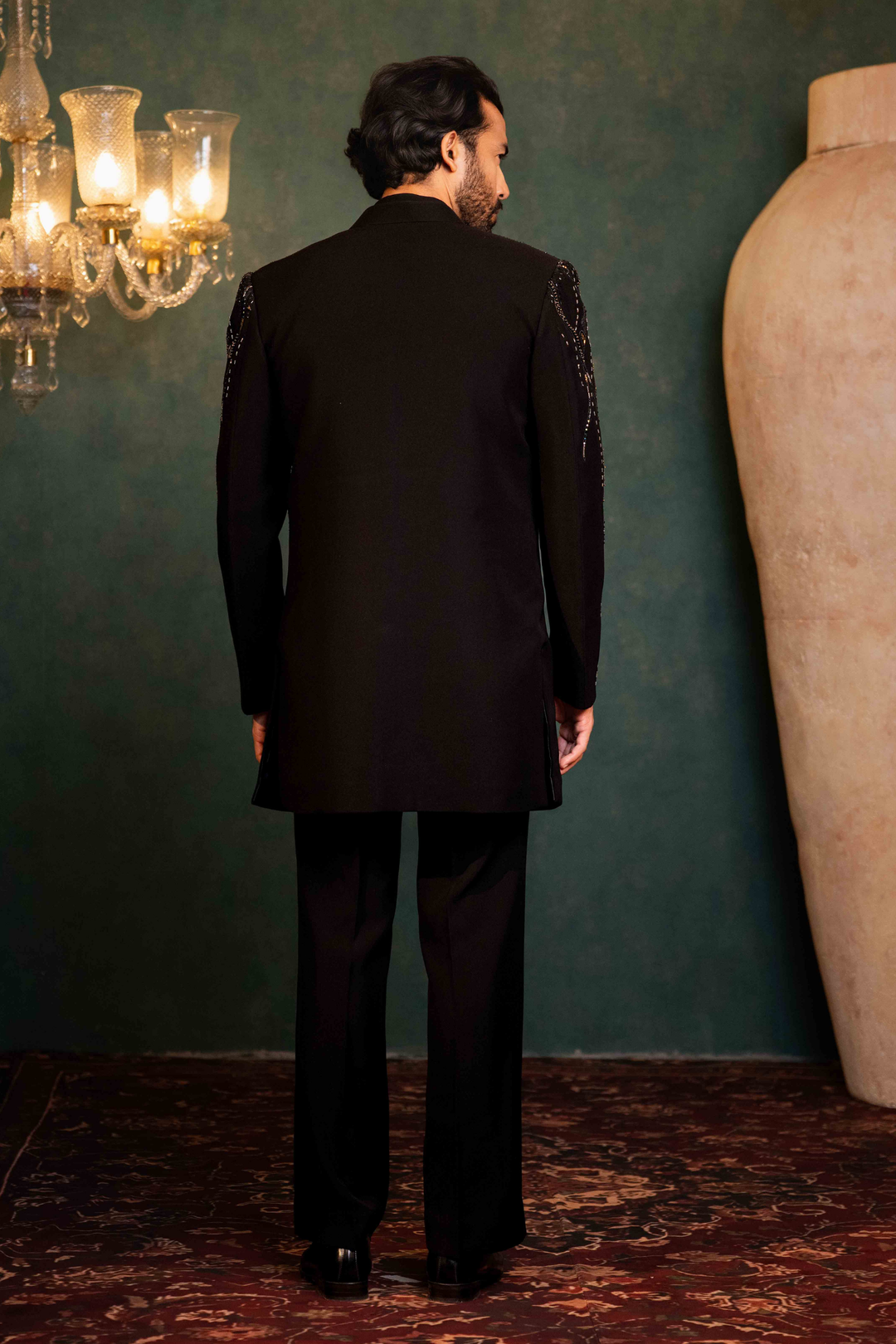 Black - Multicolored Stones & Zardoshi - Polyester Lycra - Indo Western – Image 5