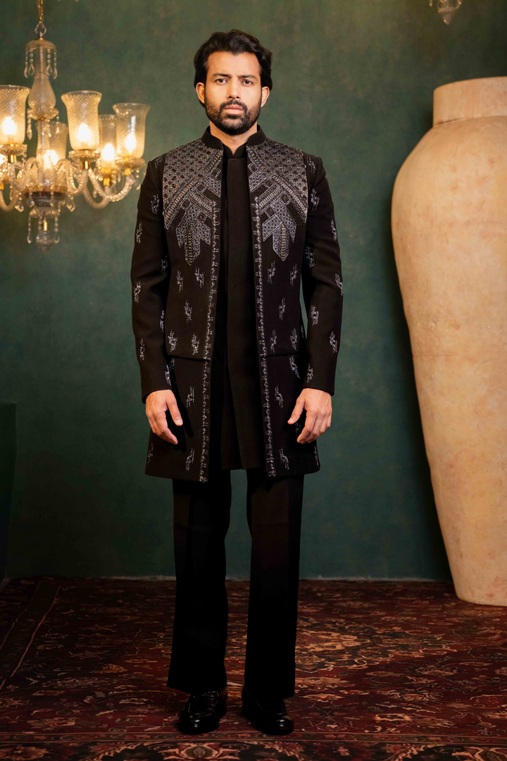 Black Indo Western Set with Cutdana and Patchwork