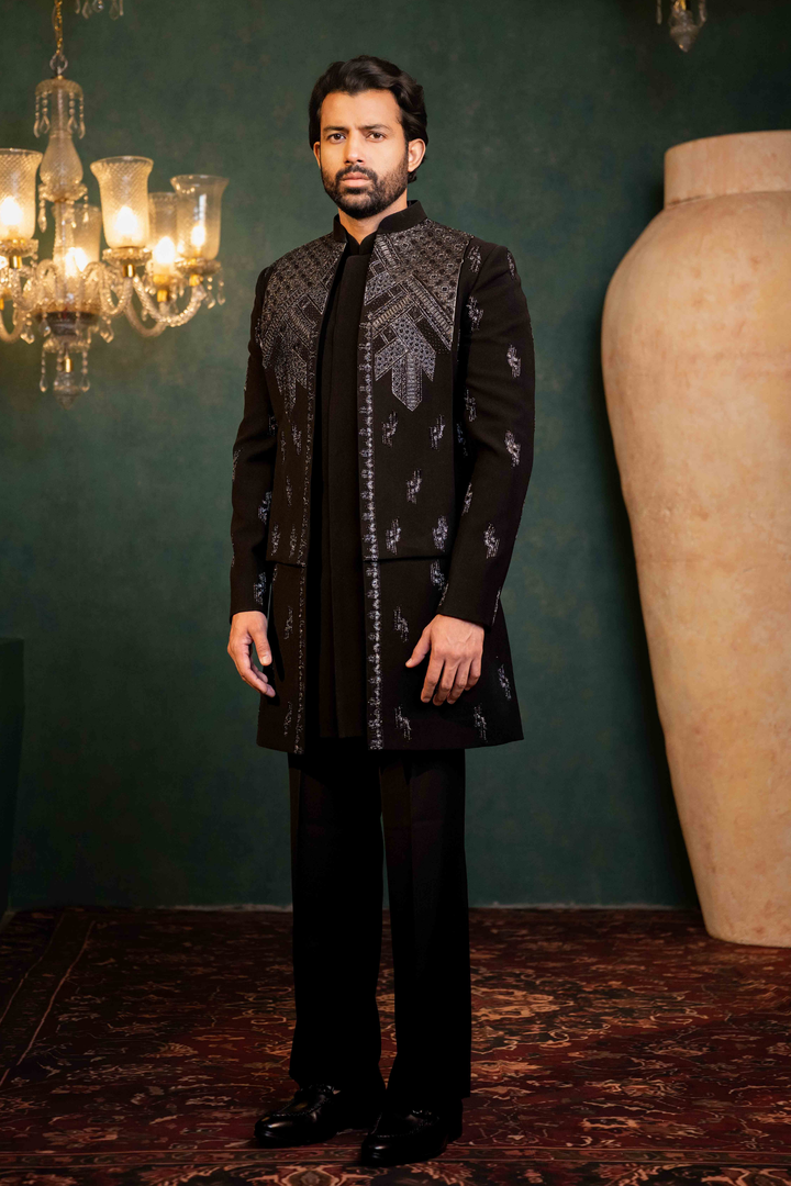 Black Indo Western Set with Cutdana and Patchwork