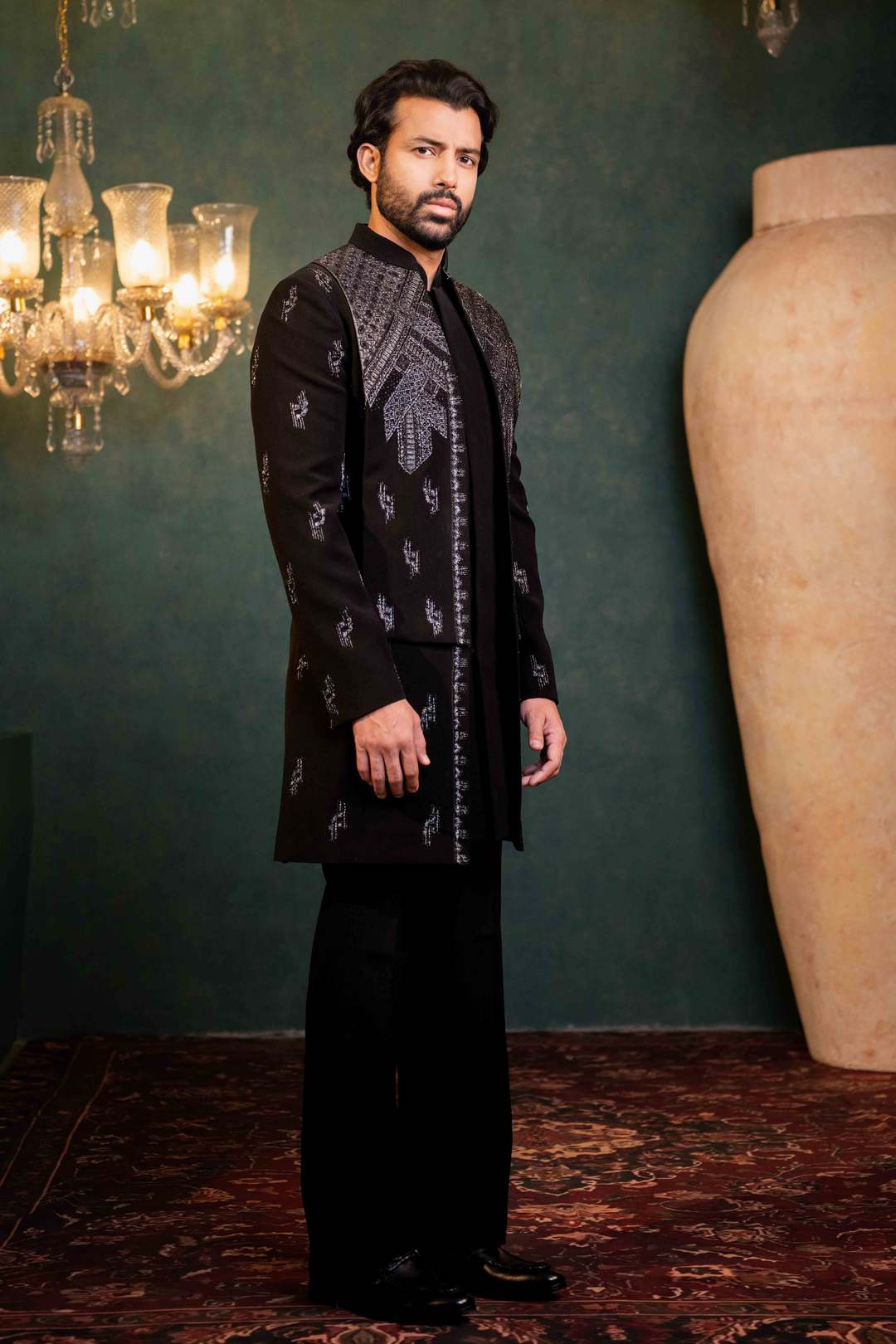 Black Indo Western Set with Cutdana and Patchwork – Image 4