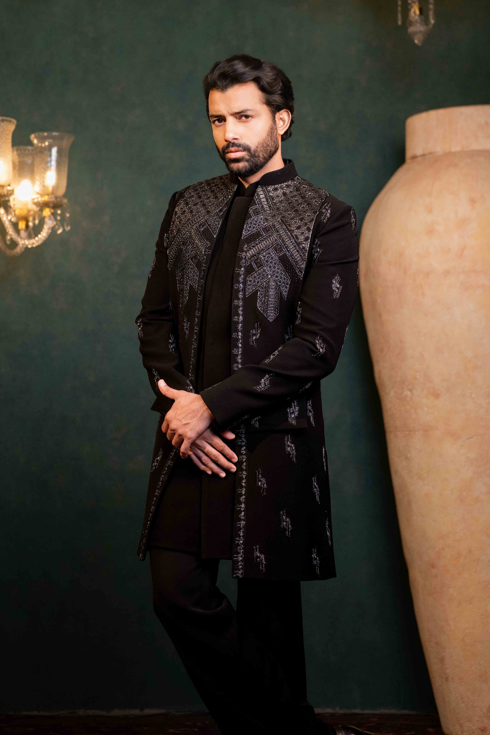 Black Indo Western Set with Cutdana and Patchwork