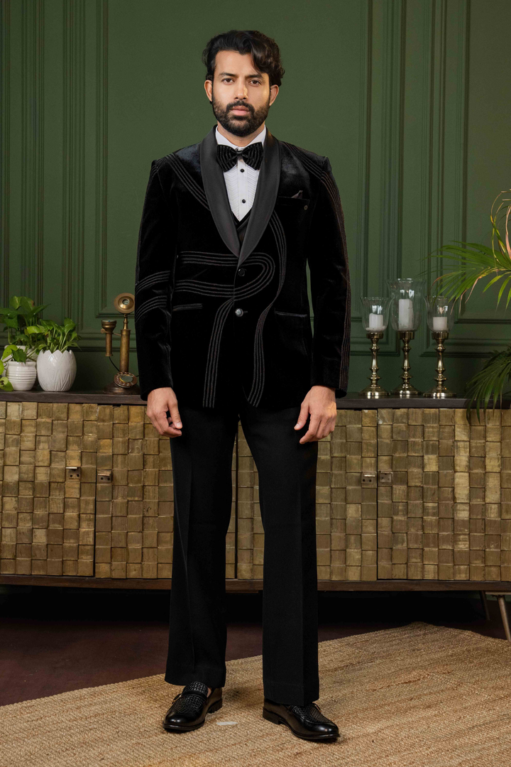 Black - Pearl Strips - Silk Velvet - Tuxedo