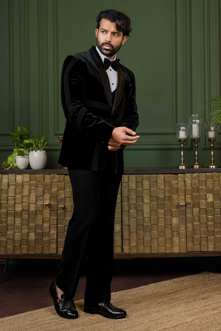 Black - Pearl Strips - Silk Velvet - Tuxedo