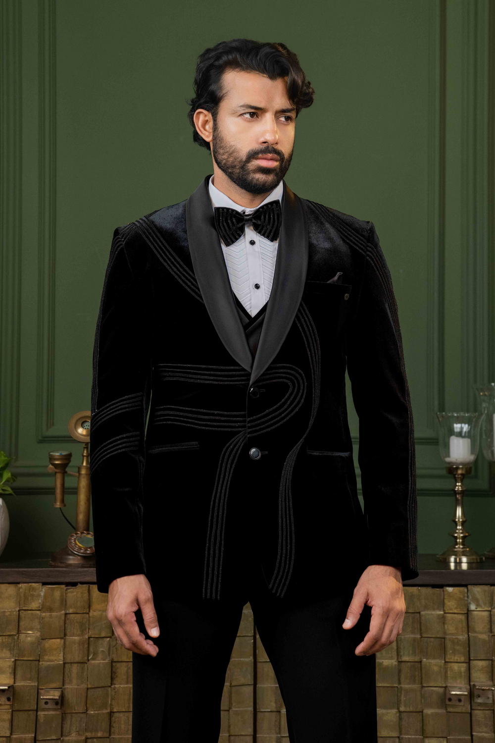Black - Pearl Strips - Silk Velvet - Tuxedo