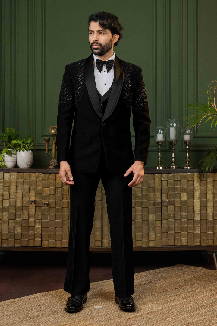 Black - Pearls & Sequins - Polyester Lycra - Tuxedo