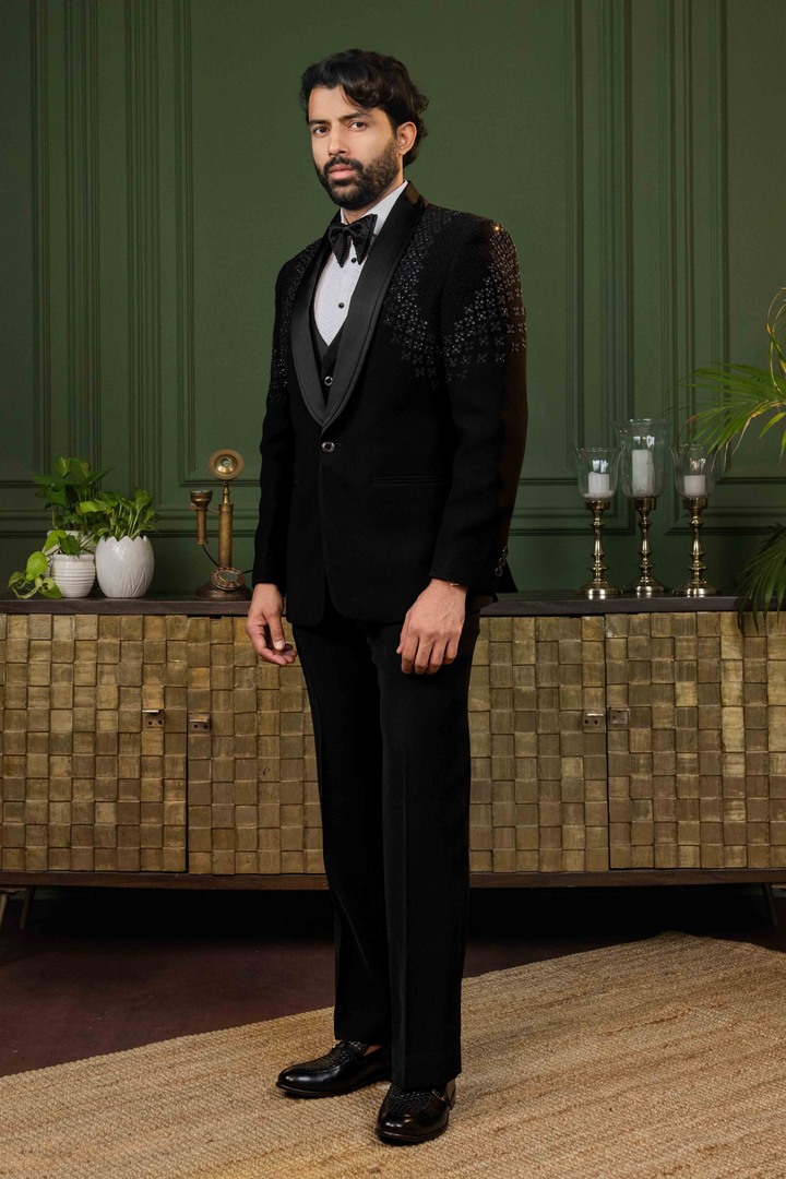 Black - Pearls & Sequins - Polyester Lycra - Tuxedo