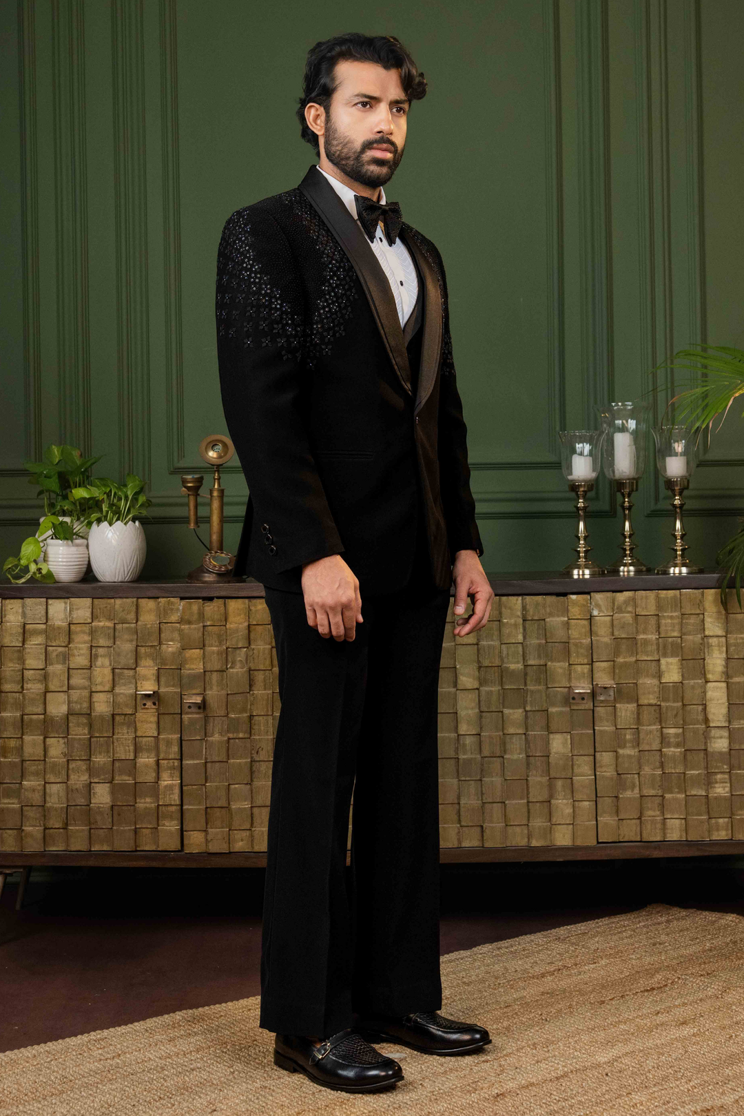Black - Pearls & Sequins - Polyester Lycra - Tuxedo – Image 5