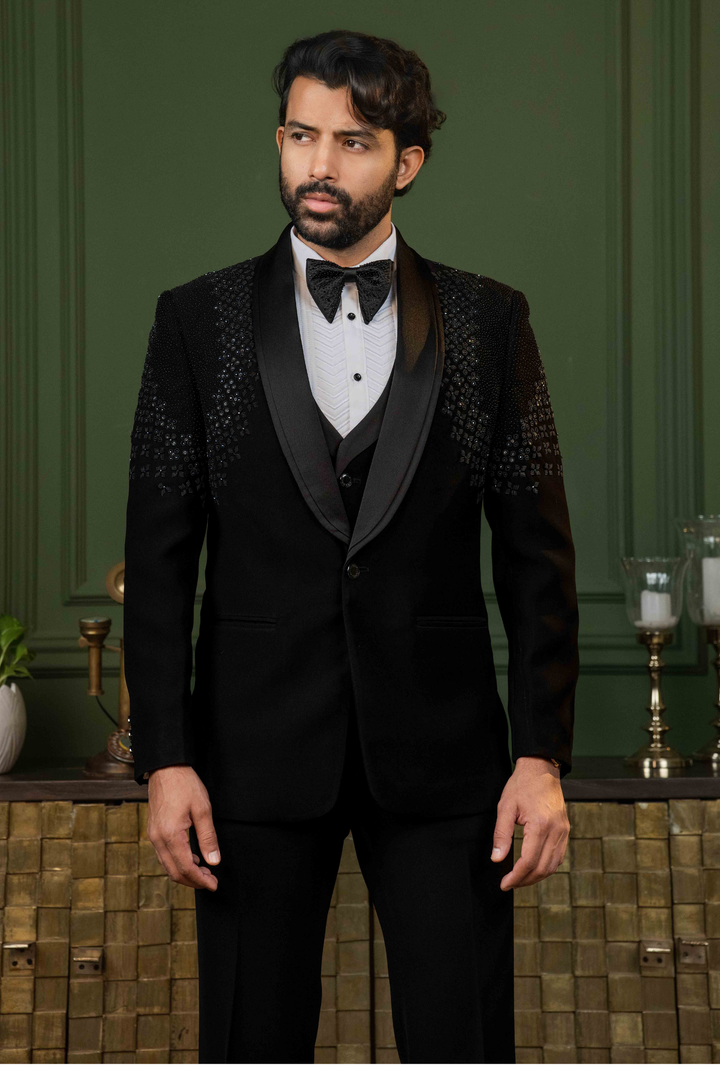 Black - Pearls & Sequins - Polyester Lycra - Tuxedo
