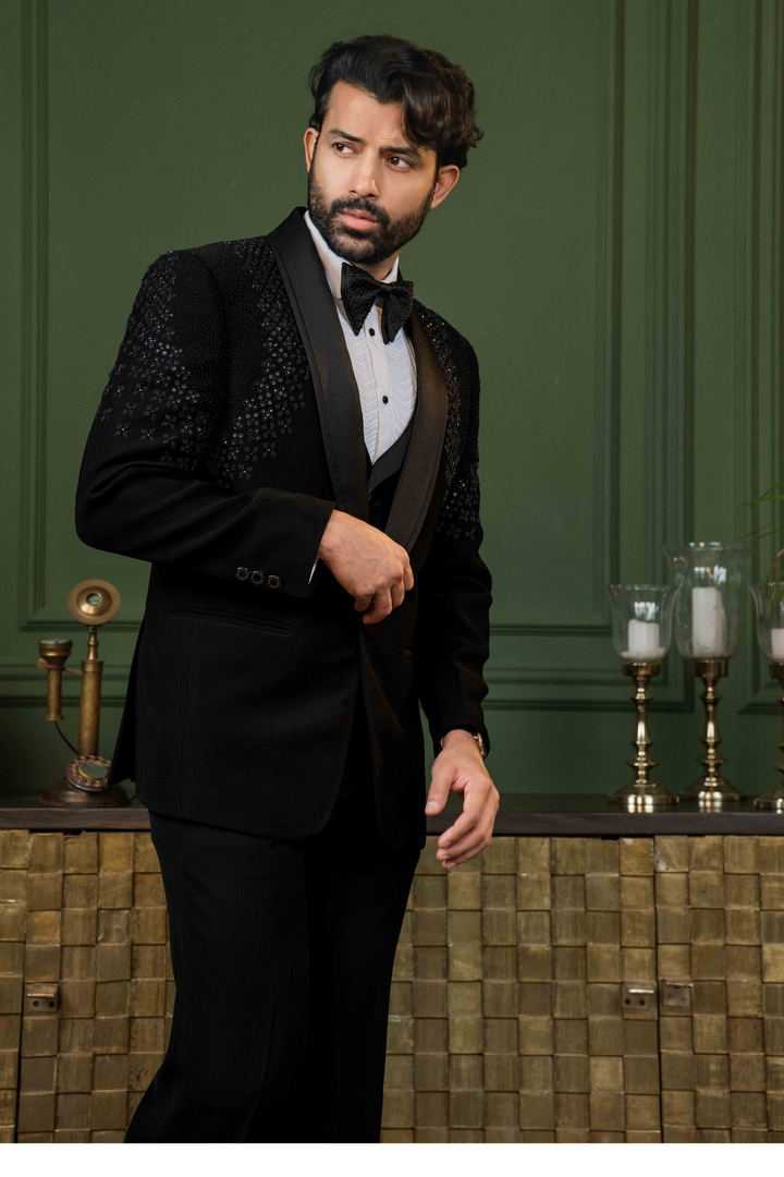 Black - Pearls & Sequins - Polyester Lycra - Tuxedo